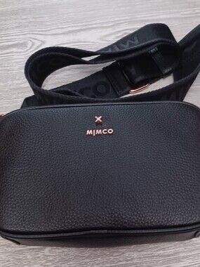 Mimco Black Pebbled Camera Bag with Rose Gold Accents